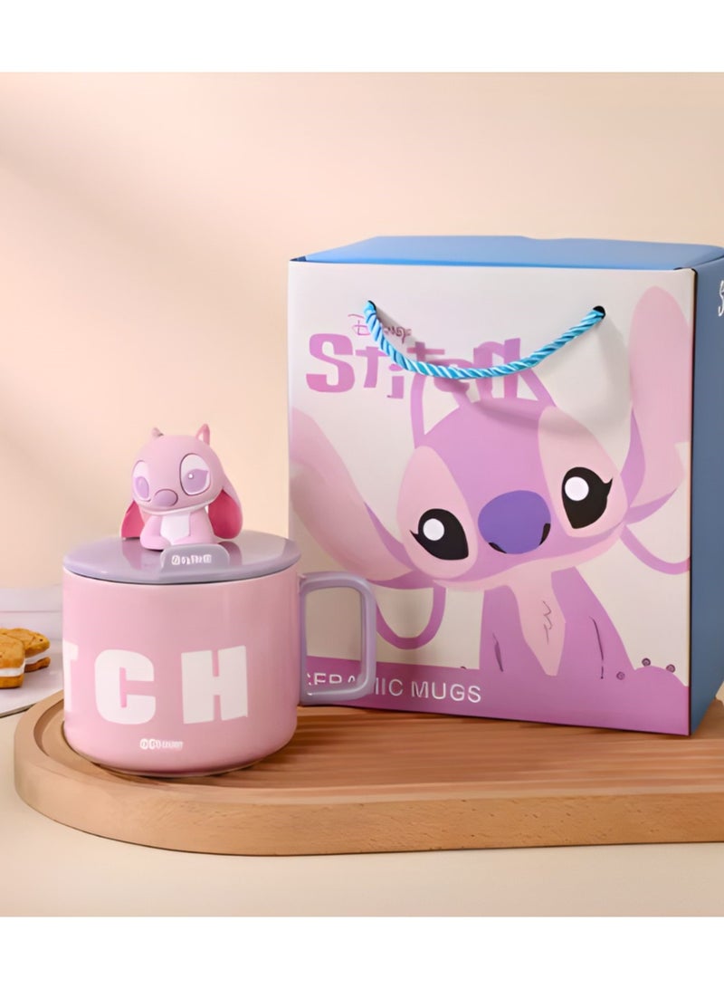 Disney Stitch Pink Ceramic Mug with Lid – Cute Cartoon Coffee Cup Gift Set with Gift Bag | Large Capacity Tea, Milk & Hot Chocolate Mug for Kids, Girls & Adults - Image 1